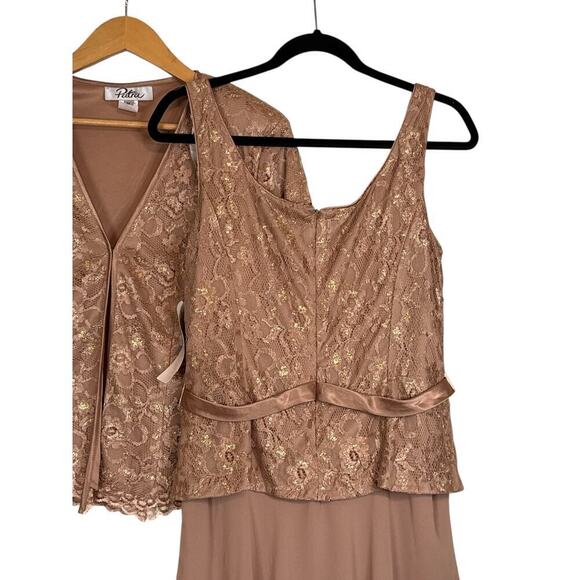 Patra Women's 2 Piece Floral Lace Jacket Layered Maxi Dress Size 12 Taupe NWOT - Picture 8 of 10